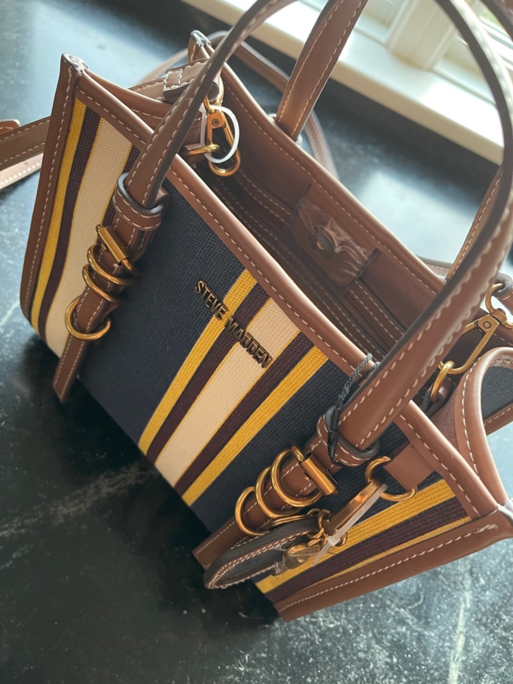 NEW Viral Steve Madden Brown and Black Striped Mini Satchel - bag charm